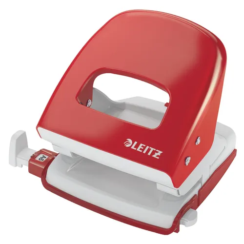 Leitz Büro Locher aus Metall, Für 30 Blatt, Rot, 50080025 | Für weniger Kraftaufwand, Anschlagschiene mit Formatangaben, aus Metall, ergonomisches Design, Rot, 50080025 (2 von 2)