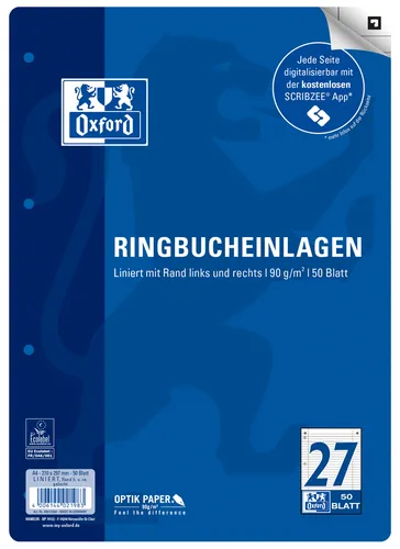 Oxford Ringbucheinlagen DIN A4 liniert 50 Blatt Lineatur 27 (2 von 4)