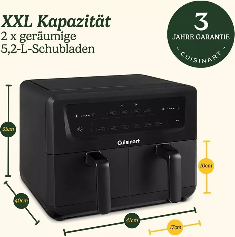 Cuisinart XXL Zweizonen-Heißluftfritteuse| PFAS Frei | Chemiekalien frei,| Braten, Grillen, Backen, Dehydrieren und Warmhalten | 2 kammern| 2 x 5.2L (11 von 11)