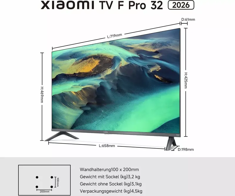 Xiaomi TV F Pro 32, 32 Zoll (81 cm), QLED, Smart TV, Fire OS7, Triple Tuner DVB-C/S/S2/T/T2,Dolby Audio™, DTS Virtual:X, DTS-HD, Sprachsteuerung mit Alexa, Kompatibel mit Apple AirPlay (3 von 9)