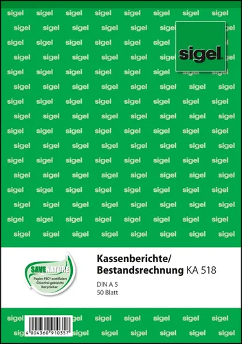 SIGEL Kassenbericht/Bestandsrechnung Formularbuch KA518 (3 von 6)