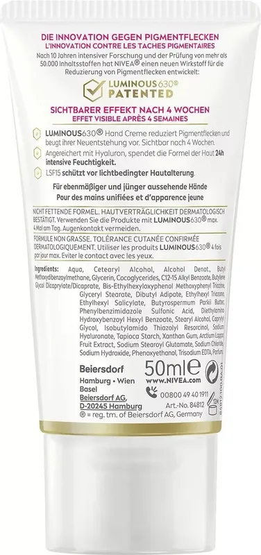 NIVEA Luminous 630 Hand Creme LSF15 (50 ml), Pflegecreme reduziert Pigmentflecken und beugt der Neuentstehung vor, hochwirksame Anti-Pigmentflecken Creme für die Hände (3 von 3)