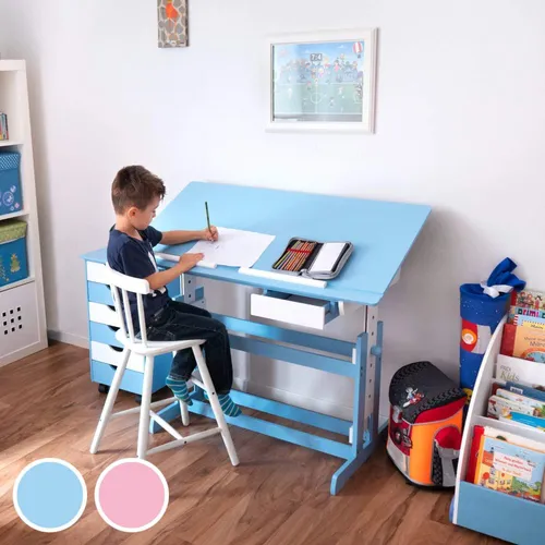 tectake Kinderschreibtisch mit neigbarer Tischplatte, blau (3 von 6)