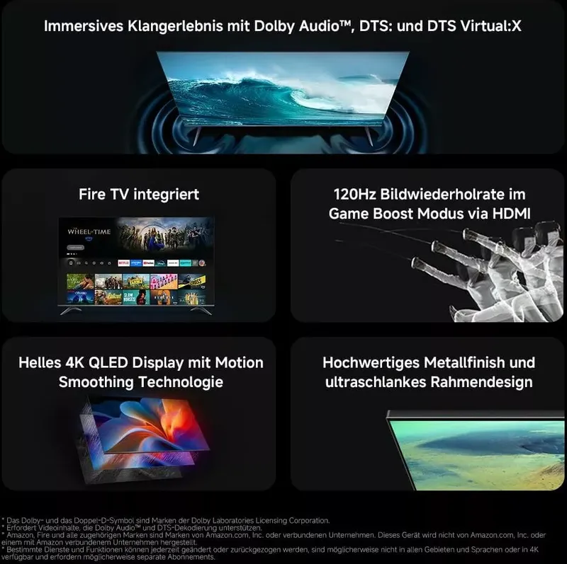 Xiaomi TV F Pro 75(190 cm), 4K UHD QLED, Smart TV, Fire OS8, Triple Tuner DVB-C/S/S2/T/T2,HDR10+, 60Hz mit 120Hz Game Boost Mode,MEMC,Sprachsteuerung mit Alexa,2GB+32GB,Kompatibel mit Apple AirPlay (4 von 12)