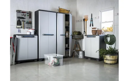 Keter Linear Kunststoffschrank, hoch, hellgrau/schwarz/blau (5 von 5)