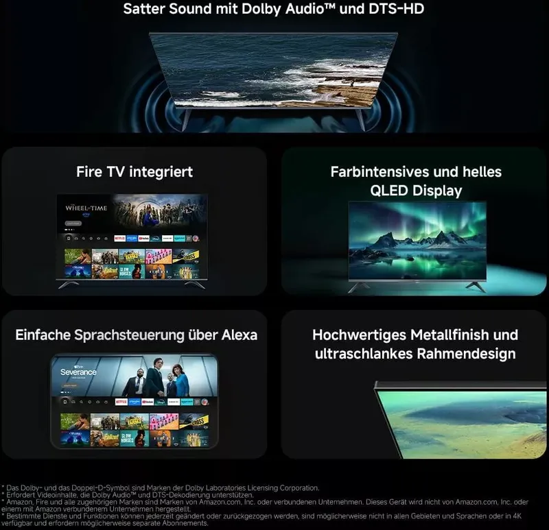 Xiaomi TV F Pro 32, 32 Zoll (81 cm), QLED, Smart TV, Fire OS7, Triple Tuner DVB-C/S/S2/T/T2,Dolby Audio™, DTS Virtual:X, DTS-HD, Sprachsteuerung mit Alexa, Kompatibel mit Apple AirPlay (5 von 9)