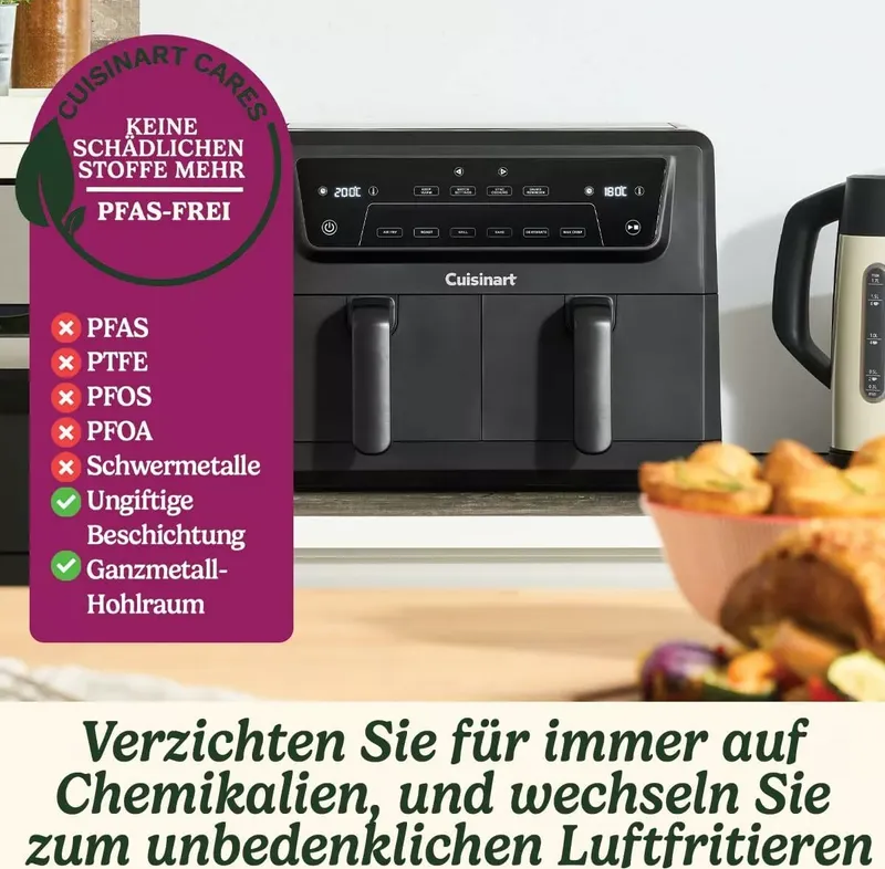 Cuisinart XXL Zweizonen-Heißluftfritteuse| PFAS Frei | Chemiekalien frei,| Braten, Grillen, Backen, Dehydrieren und Warmhalten | 2 kammern| 2 x 5.2L (5 von 11)