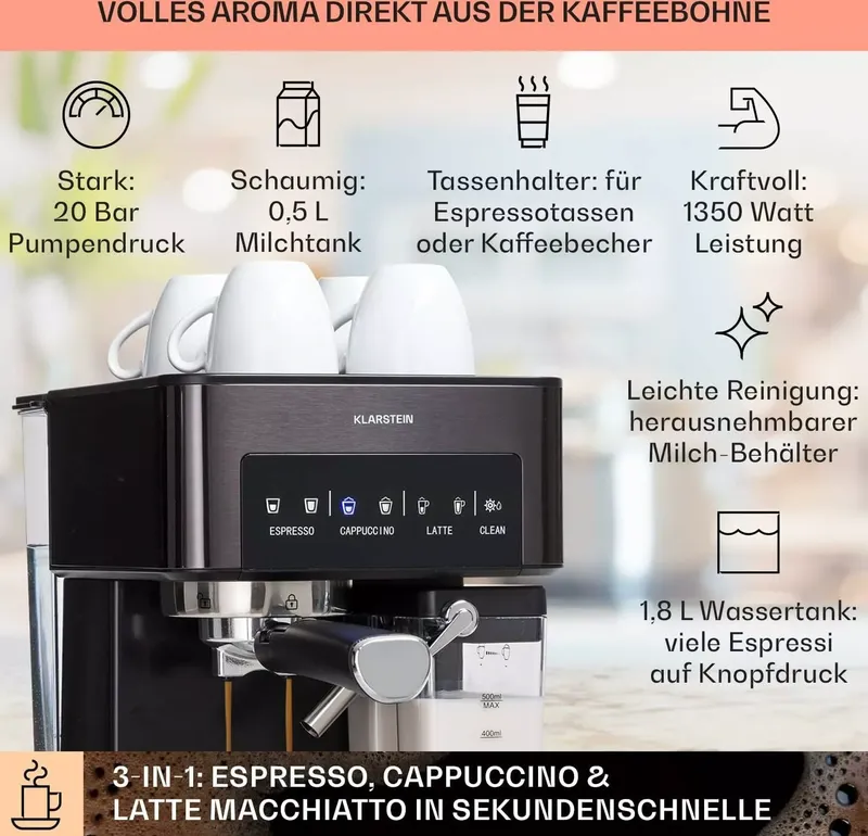 Klarstein Filterkaffeemaschine 1.8l, 1350 W, 20 Bar LED (5 von 9)