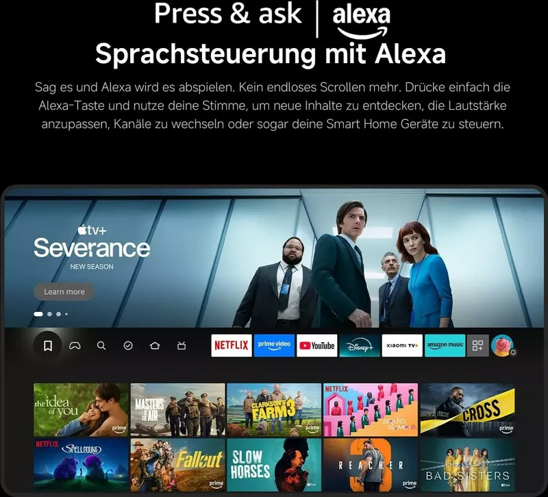 Xiaomi TV F Pro 75(190 cm), 4K UHD QLED, Smart TV, Fire OS8, Triple Tuner DVB-C/S/S2/T/T2,HDR10+, 60Hz mit 120Hz Game Boost Mode,MEMC,Sprachsteuerung mit Alexa,2GB+32GB,Kompatibel mit Apple AirPlay (6 von 12)