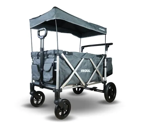 FROSAL Bollerwagen VICTOR faltbar - Robuster faltbarer Bollerwagen für Familienausflüge; mit leichtem Aluminiumgestell, komfortabler Federung und zentraler Bremse für sicheres Abstellen.