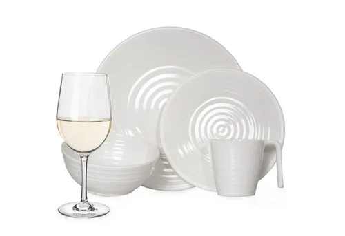 Moritz Geschirr-Set Melamin Camping Geschirr Crema + Tiamo Weißwein Gläser