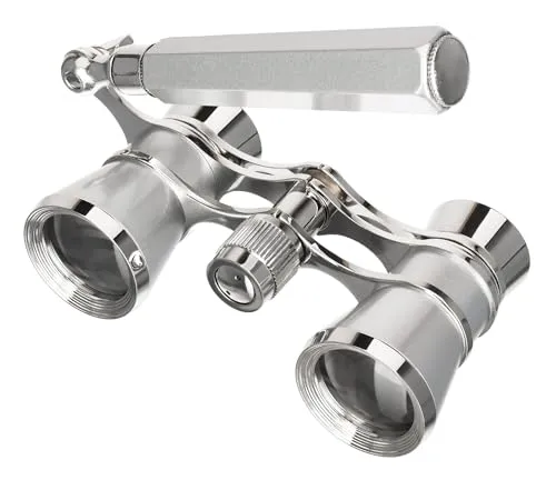 Levenhuk Broadway 325E 3x25 Kompaktes Leichtes Elegantes Opernglas – Vintage Lorgnette Theater Fernglas mit Verstellbarem Teleskopgriff, Silber