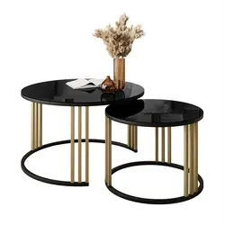Lookway Couchtisch Lori MIX, Gold & Glas, Rund, 70x47 cm