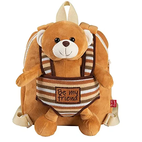 PERLETTI Kuscheltier Teddybär Rucksack Kleinkinder mit Plüsch Abnehmbar Weich - Kinderrucksack Plüschtier für Kindergarten Kinder 3 4 5 Jahren - Beige Plüschspielzeug Kindertasche - 22x25x3 cm (Bär)