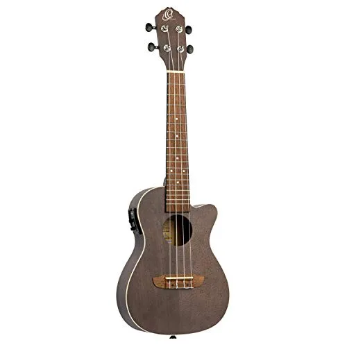 Ortega Guitars Konzert Ukulele Elektro-Akustisch – Earth Series - Konzert Ukulele mit Cutaway aus Okoume, bietet hellen Sound und einfache Handhabung, ideal für Einsteiger. Aktiver Preamp mit Stimmgerät für perfekte Lautstärkenkontrolle.