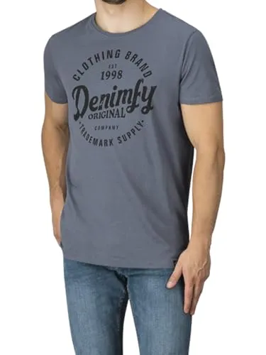 DENIMFY Tshirt Herren Baumwolle Regular Fit DFNuri Rundhals Kurzarm Sommer Tee Shirt Logoprint, Größe:5XL, Farben:Grisaille Blue (JDY)