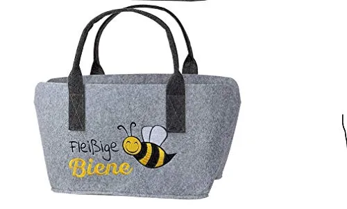 Gilde Fleißige Biene Tasche aus Filz 40x26x25cm - Umweltfreundliche Einkaufstasche aus robustem Filz, mit besticktem Bienenmotiv und bis zu 10kg Tragkraft, ideal für nachhaltigen Einkauf.