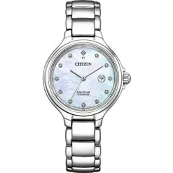 Citizen Damen Analog Quarz Uhr EW2680-84D - Armbanduhr für Damen mit Eco Drive Antrieb, kratzfestem Saphirglas und antiallergischem Titanarmband – wartungsfrei und elegant.