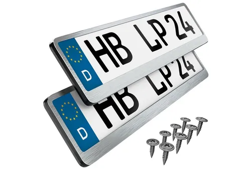 L & P Car Design Premium Kennzeichenhalter aus Edelstahl V2A (2 Stück) - Hochwertige, gebürstete Edelstahl-Kennzeichenhalter zur stilvollen Aufwertung Ihres Fahrzeugs. Rostfrei, langlebig und waschanlagenfest – passend für alle EU-Kennzeichen (520 x 110 mm). Einfaches Klicksystem für die Montage.