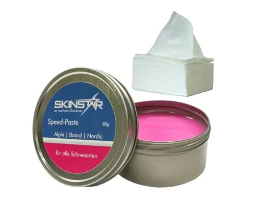 SkinStar Racing Speed Paste Skiwachs 80g - Universelles Skiwachs für alle Schneearten, einfach anzuwenden und ideal für wechselnde Bedingungen. Inklusive Fleece Poliertuch für optimale Verteilung und hohe Ergiebigkeit.