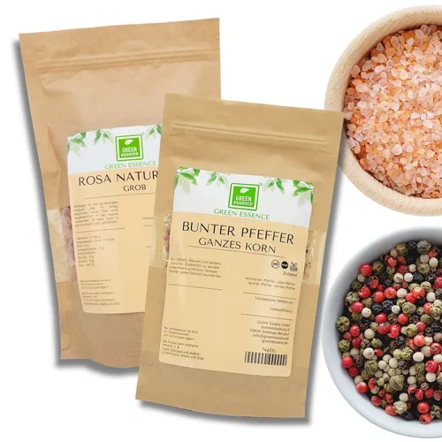 Pfeffer und Salz für Mühle - Bunte Pfeffer ganze Körner 500g -rosa Salz grob 1kg