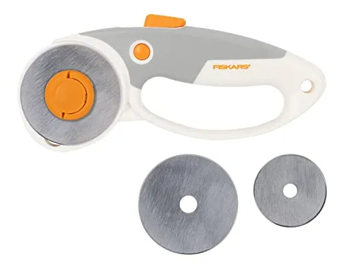 Fiskars Duoloop Titan-Rollschneider, Rollmesser mit Schlaufengriff, Rechts- und Linkshändig, Klingen-Durchmesser: 45 mm und 60 mm, Orange/Weiß/Grau, 1066048