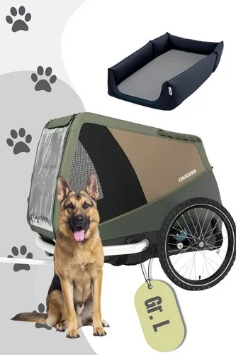 Croozer Fahrradhundeanhänger Dog Mikke Cozy Ride Bundle Moss Green - Der Croozer Dog Mikke Cozy Ride Bundle ist ideal für Hunde bis 45 kg. Mit tiefem Einstieg, passgenauem Hundebett und wartungsfreier AirPad® Federung sorgt er für komfortable Fahrten. Faltbar und platzsparend – perfekt für unterwegs!