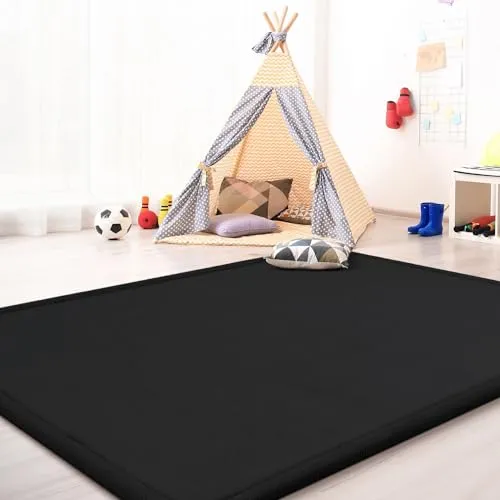 TT Home Krabbelmatte Babyzimmer Teppich Spielmatte Kinder Unifarben rutschfest Flauschig, Farbe: Schwarz, Größe:200x280 cm