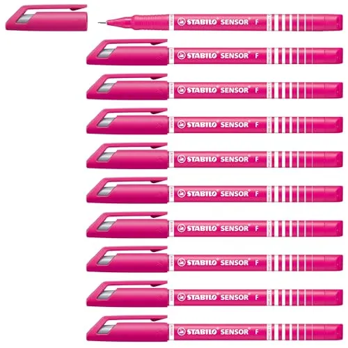 STABILO - Fineliner mit gefederter Spitze - SENSOR F - fein - 10er Pack - pink