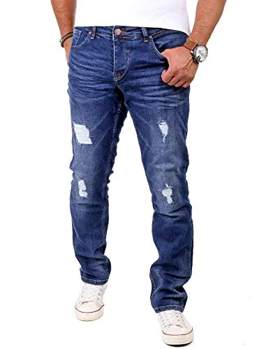 Produktbild Reslad Jeans Herren Destroyed Look Slim Fit Denim Stretch Jeans-Hose RS-2062