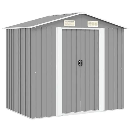 vidaXL Gerätehaus Metall 204x132x186cm Grau - Stabiler Gartenschuppen - Gerätehäuser aus verzinktem Stahl mit 4 Entlüftungsöffnungen für optimale Luftzirkulation. Robuste Konstruktion, ideal für die Lagerung von Werkzeugen und Geräten.