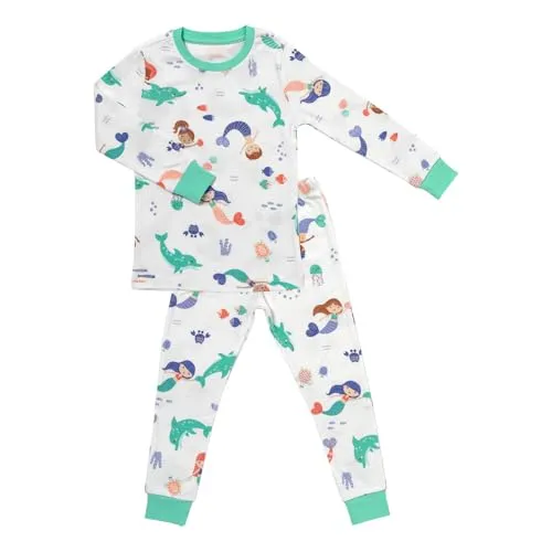 schlummersack Kinder Schlafanzug Mädchen lang Meerjungfrau Größe 128 7-8 Jahre | Kinderschlafanzüge Jungen zweiteilig | Schlafanzug Winter Mädchen Kuschel Pyjama Kinder Set Baumwolle