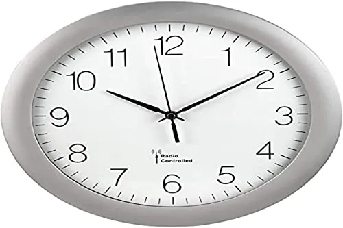Hama Wanduhr Funk (30cm große Küchenuhr, leise Funkuhr mit großem Ziffernblatt, analoge Wohnzimmeruhr inkl. Batterie) Silber