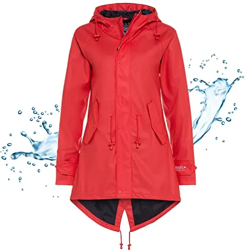 BMS Regenmantel 100% wasserdicht - rot - 54 - Funktionsjacke für Damen: Sportlich eleganter, klassischer Kurzmantel, 100% wasserdicht und atmungsaktiv, ideal für Regenwetter und aktive Freizeit.