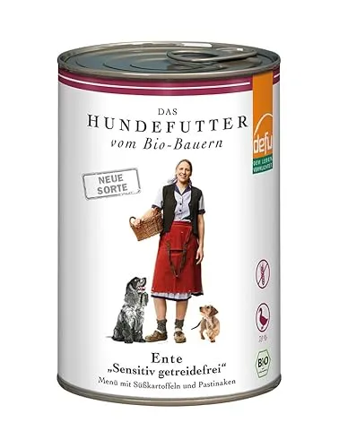 defu Hundefutter | 12 x 410 g | Bio Ente Sensitiv getreidefrei | Premium Bio Nassfutter Menü | Alleinfuttermittel für Hunde