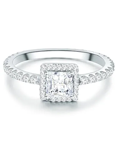 Trilani Damen Verlobungsring aus 925/- Sterling Silber - Eleganter Solitärring mit Zirkonia im Brilliantschliff, perfekt verpackt in einer attraktiven Schmuckbox für unvergessliche Anlässe.