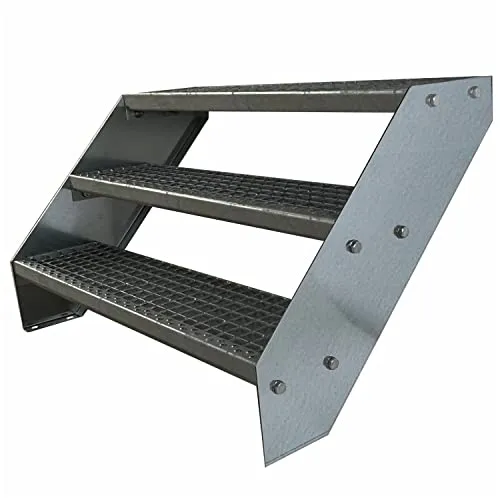 Kaminbau Mierzwa Außentreppe Premium Treppe Verzinkt für Geschosshöhen bis 57 cm - Wetterfeste Stahltreppe mit rutschfesten Gitterroststufen, ideal für Garten und Terrasse. Einfache Montage mit inklusive Schrauben für sichere Befestigung.