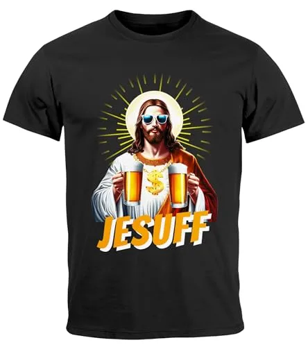 Produktbild MoonWorks® Herren T-Shirt Bier Jesus Partyshirt Alkohol Fasching Karneval Outfit Männer Funshirt Schwarz 4XL