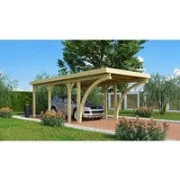 Karibu Einzelcarport Classic Holz, Kesseldruckimprägniert 273 cm x 586 cm - Carport aus druckimprägniertem Holz, wetterfest mit robusten 11,5 cm Pfosten und PVC-Dachplatten für optimalen Schutz gegen Witterungseinflüsse.