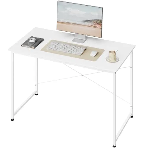 WOLTU Schreibtisch 120x60cm, Kleiner Computertisch, Bürotisch eckig, PC Tisch mit Metallgestell, für Büro Homeoffice Arbeitszimmer Schlafzimmer, aus Holzwerkstoff, Weiß