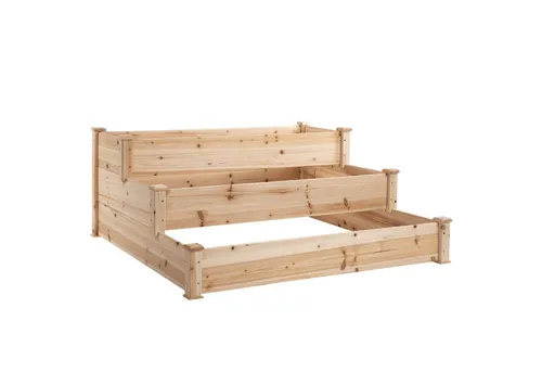 Outsunny Hochbeet aus Naturholz - 124L x 124B x 56H cm - Hochbeet aus Naturholz für Gartenliebhaber, stufenförmiges Design für optimale Lichtaufnahme und Sicht auf Ihre Pflanzen. Ideal für tief wurzelnde Pflanzen.