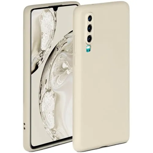 ONEFLOW Soft Case für Huawei P30 Hülle aus Silikon mit Kameraschutz, Silikonhülle mit erhöhtem Schutz fürs Display, Backcover Schutzhülle, weiche Handyhülle, Creme