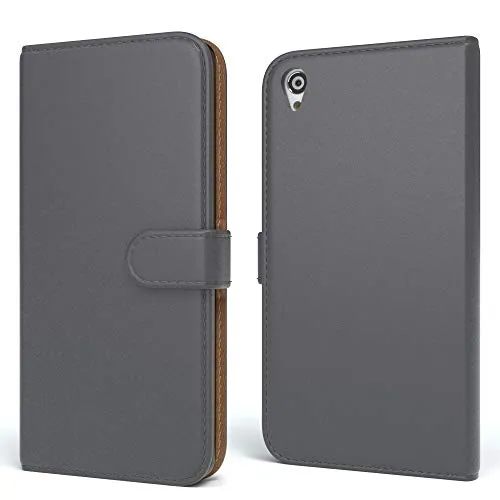 EAZY CASE Tasche für Sony Xperia Z3 Schutzhülle mit Standfunktion Klapphülle im Bookstyle, Handytasche Handyhülle Flip Cover mit Magnetverschluss und Kartenfach, Kunstleder, Anthrazit