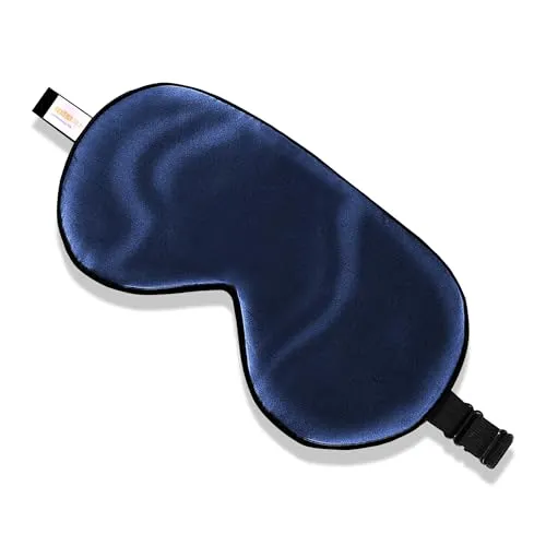 ZIMASILK 100% Seide Schlafbrille leicht - verstellbare Augenbinde für Reise und Zuhause Schlafen -Reine Maulbeerseide Atmungsaktiv Augenmaske mit Samtbeutel(Marineblau)