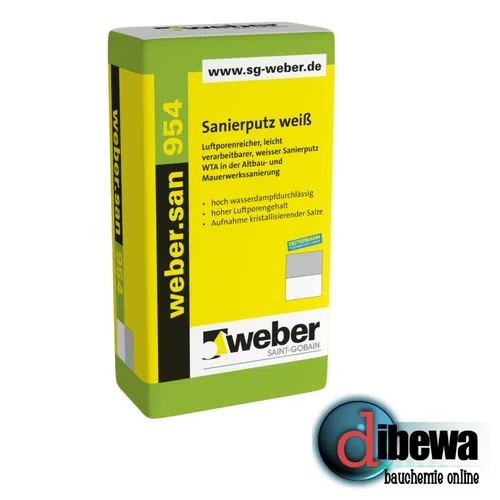weber.san 954 Sanierputz, 25 Kg - Hochwertiger Sanierputz für Wände - Mörtel, Putz, Zement & Gips - Ideal für Sanierungsprojekte, feuerfest und in praktischer 25 kg Verpackung.