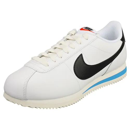 NIKE Damen W Cortez Sneaker - Stilvoller Komfort in Weiß und Blau - Damen-Sneaker mit neu gestaltetem Leder und Stoff für optimalen Halt und zeitlosen Look. Die Schaumstoffzwischensohle sorgt für ständigen Komfort, ideal für jeden Anlass.