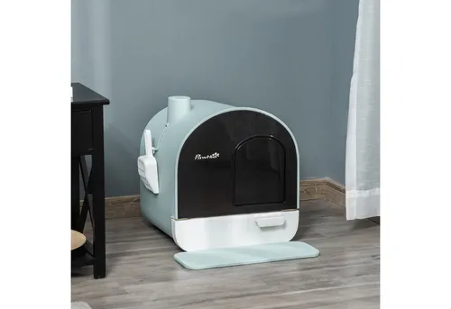 PawHut Katzentoilette Streuschaufel, Streufangmatte mit Deckel, für Wohnzimmer, Grün