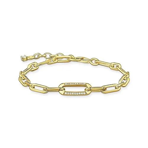 THOMAS SABO Armband mit Ankerelement - Elegantes Gliederarmband aus 925er Sterlingsilber und 750er Gelbgold-Vergoldung, verziert mit funkelnden Zirkonia für einen glamourösen Look.
