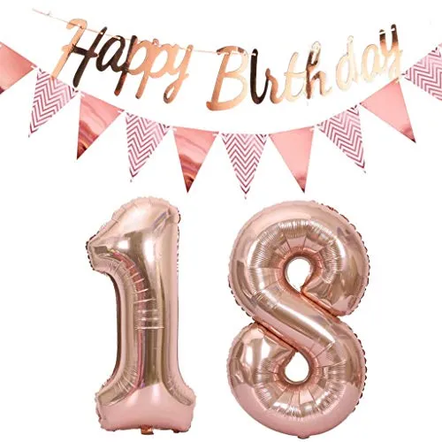 Luftballons 18.geburtstag deko rosegold+Happy Birthday Girlande +Wimpelkette 40