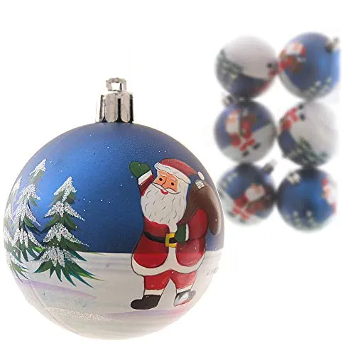 6er Satz Christbaumkugeln Weihnachtsmann glitzernd ca. 6 cm Durchmesser Weihnachtskugeln Weihnachtsbaumkugeln